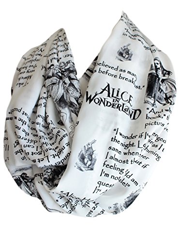 Etwoa Lewis Carroll Alice im Wunderland Buch Schal Zitate Weiß Infinity Schal, Weiss/opulenter Garten, Large von Etwoa