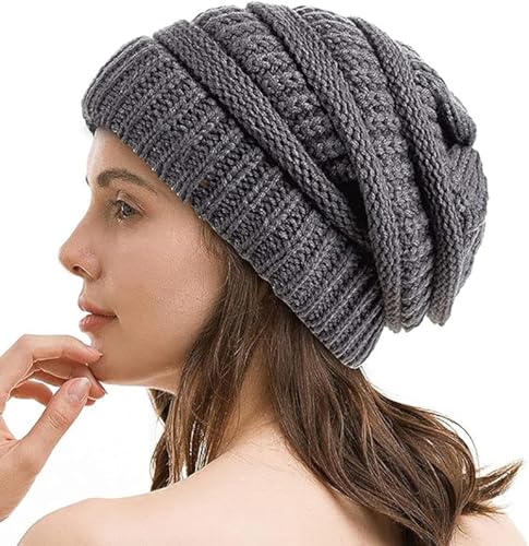 Etyepoh Beanie Mütze Damen Warme Wintermütze mit Weichem Innenfutter Gefütterte Strickmütze (01-dunkelgrau) von Etyepoh