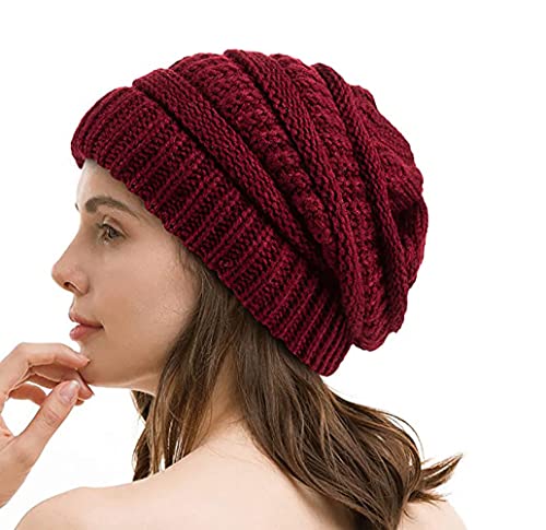 Etyepoh Beanie Mütze Damen Warme Wintermütze mit Weichem Innenfutter Gefütterte Strickmütze (01-weinrot) von Etyepoh