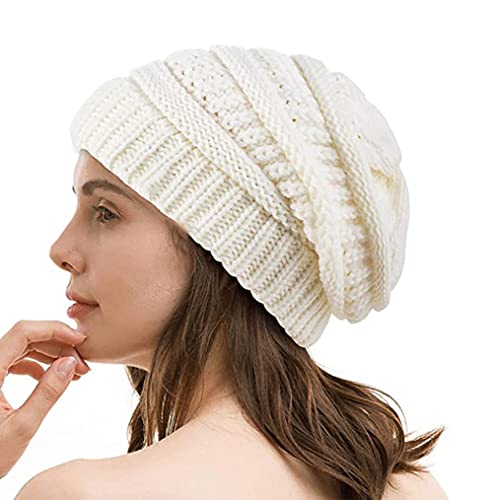 Etyepoh Beanie Mütze Damen Warme Wintermütze mit Weichem Innenfutter Gefütterte Strickmütze (01-weiß) von Etyepoh