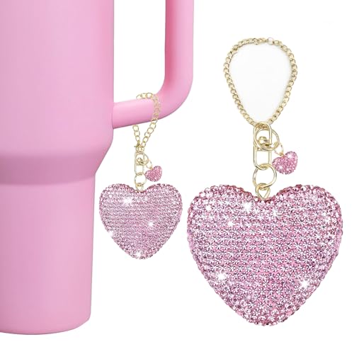 Etyishe Kompatibel mit Stanley-Becher-Zubehör, rosa Glitzer-Herz-Anhänger für Stanley-Becher mit Griff, niedlicher Schlüsselanhänger für Wasserflaschen, Stanley-Becher für Mädchen und Damen (Rosa) von Etyishe