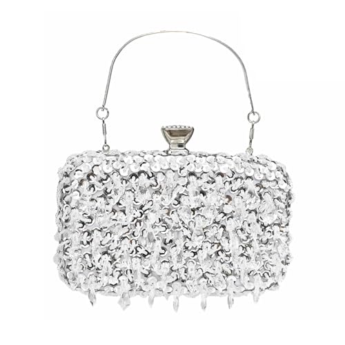 Euarnalie Carwales Damen-Clutch, glitzernd, Strass, formelle Kristall-Clutches, Pailletten, Abend-, Hochzeitstasche, silber von Euarnalie
