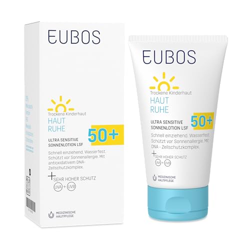 EUBOS | HAUT RUHE ULTRA SENSITIVE SONNENLOTION LSF 50+ – Wasserfest, Korallenfreundlich, Ohne Emulgatoren | Für Kinder & Babyhaut | Schützt vor UV-Strahlen & Irritationen | 150ml von Eubos
