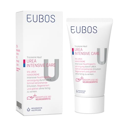 Eubos - 5% UREA Handcreme - 75ml - für trockene Haut - Hautverträglichkeit dermatologisch bestätigt - Verbesserung Hydratationsfähigkeit der Haut - Spezial-Pflegecreme von Eubos