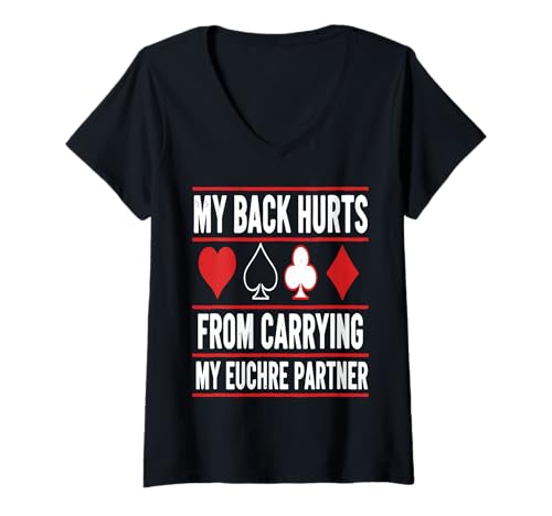 Damen Lustiger Euchre-Spieler Rückenschmerzen Karten T-Shirt mit V-Ausschnitt Damen Lustiger Euchre-Spieler Rückenschmerzen Karten T-Shirt mit V-Ausschnitt von Euchre Card Game Funny Player Hub