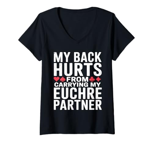 Damen Lustiger Euchre-Spieler Rückenschmerzen Karten T-Shirt mit V-Ausschnitt Damen Lustiger Euchre-Spieler Rückenschmerzen Karten T-Shirt mit V-Ausschnitt von Euchre Card Game Funny Player Hub