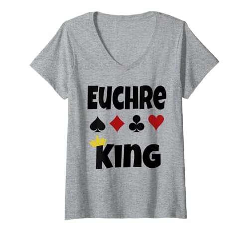 Damen Lustige Vatertagskarte Euchre King, Spielernacht, Spielerabend T-Shirt mit V-Ausschnitt von Euchre Game Night Gifts