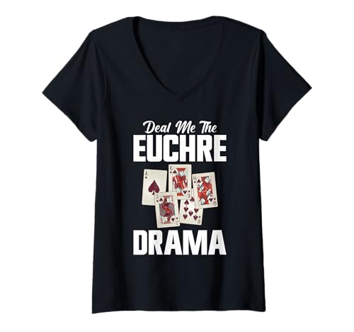 Damen Cooles Kartenspiel Design Für Männer Frauen Euchre Turnier T-Shirt mit V-Ausschnitt von Euchre Kartenspiel Design
