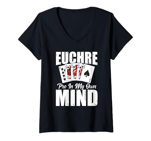 Damen Lustiges Euchre Apparel Partner Cooles Trick Taking Game T-Shirt mit V-Ausschnitt von Euchre Kartenspiel Design