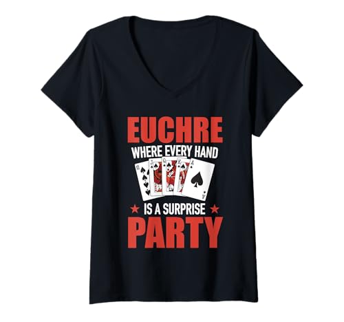 Damen Euchre Männer Frauen Kartenspiel Apparel Trick Bower Block T-Shirt mit V-Ausschnitt von Euchre Turnier Design