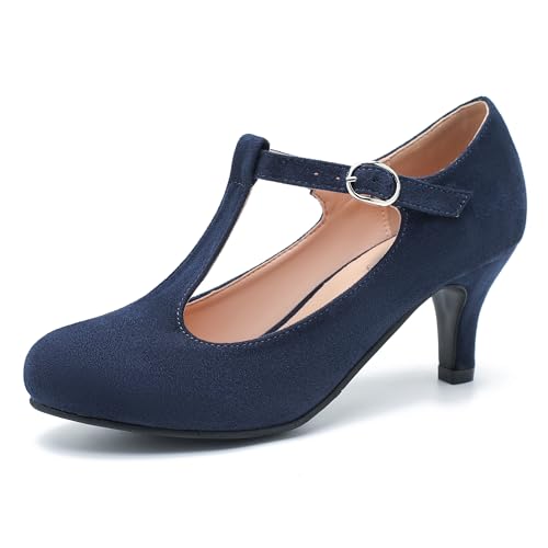 Eugisy Damen T-Riemen Mary Jane Low Kitten Heel Pumps Geschlossene Runde Zehen Retro Knöchelriemen Schnalle Bequem Vintage Hochzeit Abend Party Kleid Büro Arbeit Kirche Schuhe, Marineblaues Wildleder Eugisy Damen T-Riemen Mary Jane Low Kitten Heel Pumps Geschlossene Runde Zehen Retro Knöchelriemen Schnalle Bequem Vintage Hochzeit Abend Party Kleid Büro Arbeit Kirche Schuhe, Marineblaues Wildleder von Eugisy