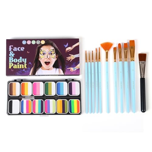 Aquarellfarbe Palette Set Professionelles Gesicht Split Kuchen mit Pinsel Schablonen & Aufkleber Sicherung Wasser Aktiviertes Gesicht Körper Malerei Make -up Hypoallergen (F-2) von Eujgoov