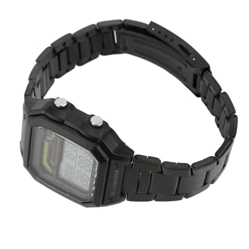 Eujgoov Stilvolle Digitale Sportwache Edelstahlgurt LED Backlight Wecker Stündlicher Chime -Uhr für den Täglichen Gebrauch (Schwarzer Stahlgurt) von Eujgoov