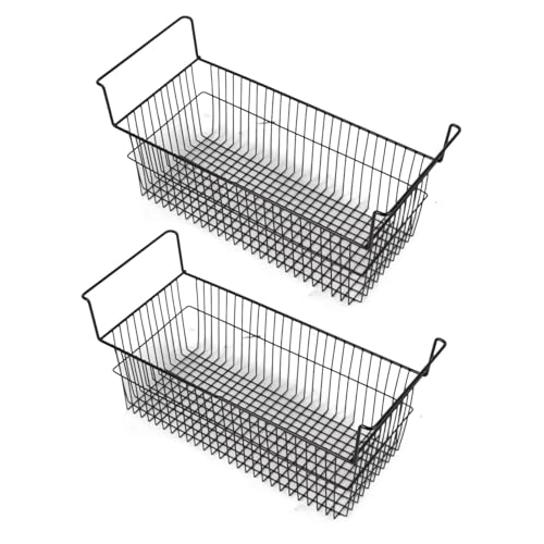 Praktische, mit Stahldraht überzogene Gefriertruhen-Organizer für Obst und Gemüse (schwarz, 2 Stück) (L63cm x B27cm x H29cm (9cm Griff)) von Eujgoov