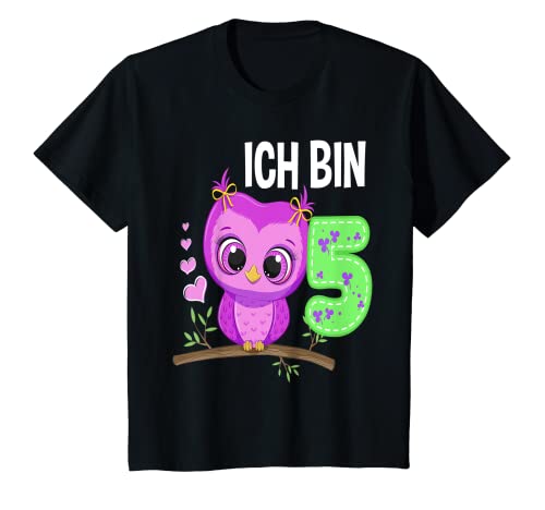 Kinder Ich Bin 5. Geburtstag Eule 5 Jahre Eulen Mädchen T-Shirt von Eule Eulen Kindergeburtstag Geschenke