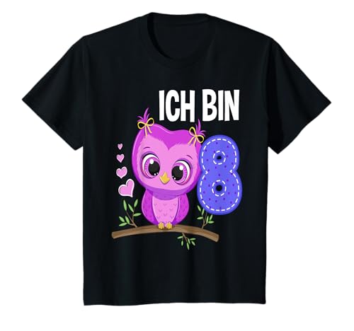 Ich Bin 8. Geburtstag Eule 8 Jahre Eulen Mädchen T-Shirt von Eule Eulen Kindergeburtstag Geschenke