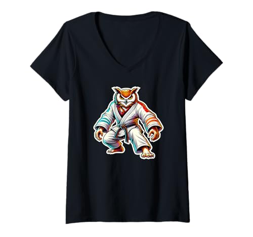 Damen Judo Owl - Grappling Kampfsport Judoka T-Shirt mit V-Ausschnitt von Eule Judo T-Shirts Grappling Geschenke