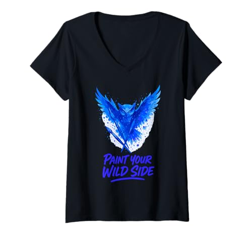 Damen Paint Your Wild Side Eule Kunst T-Shirt mit V-Ausschnitt Damen Paint Your Wild Side Eule Kunst T-Shirt mit V-Ausschnitt von Eule Malen Kunst Freiheit Kreativität
