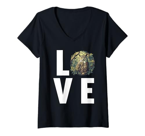Damen Eulen Eule T-Shirt mit V-Ausschnitt Damen Eulen Eule T-Shirt mit V-Ausschnitt von Eulen Eule Tier Shop