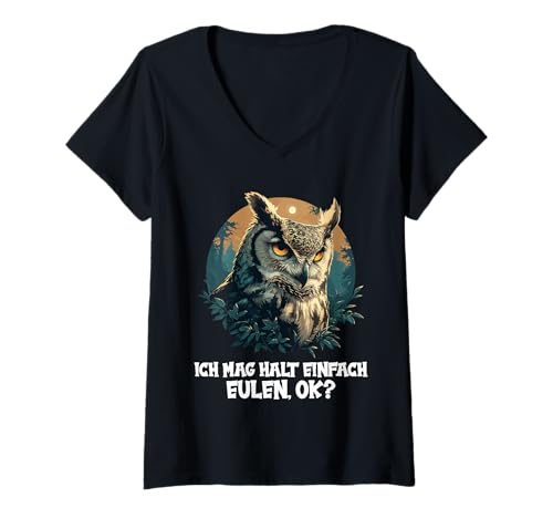 Damen Eulen Eule T-Shirt mit V-Ausschnitt Damen Eulen Eule T-Shirt mit V-Ausschnitt von Eulen Eule Tier Shop