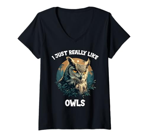 Damen Eulen Eule T-Shirt mit V-Ausschnitt Damen Eulen Eule T-Shirt mit V-Ausschnitt von Eulen Eule Tier Shop