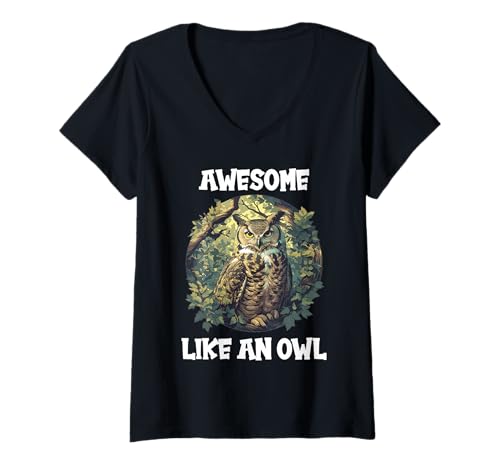 Damen Eulen Eule T-Shirt mit V-Ausschnitt von Eulen Eule Tier Shop