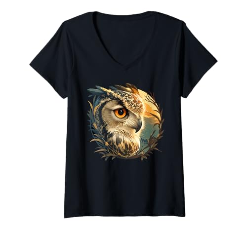 Damen Eulen Eule T-Shirt mit V-Ausschnitt von Eulen Eule Tier Shop