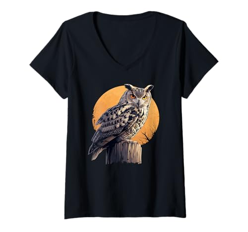 Damen Eulen Eule T-Shirt mit V-Ausschnitt von Eulen Eule Tier Shop
