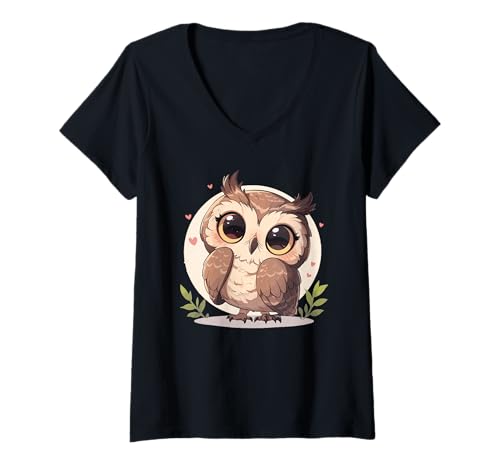 Damen Eulen Eule T-Shirt mit V-Ausschnitt Damen Eulen Eule T-Shirt mit V-Ausschnitt von Eulen Eule Tier Shop