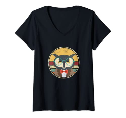 Damen Lustiges Eule Uhu Habicht Wald Retro Vintage Outfit Design T-Shirt mit V-Ausschnitt Damen Lustiges Eule Uhu Habicht Wald Retro Vintage Outfit Design T-Shirt mit V-Ausschnitt von Eulen Kostüm Halloween Karneval Mann Frau Kinder