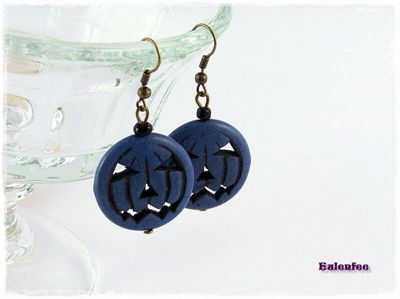 Halloween Ohrringe "Kürbis-Kopf" Howlith Schmuck Ohrhänger Blau von Eulenfee