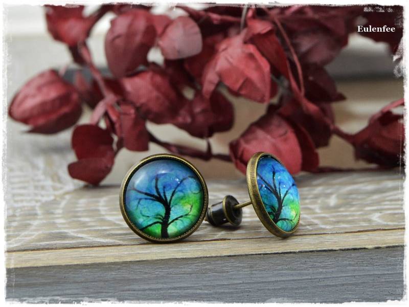 Ohrstecker "Kleines Hexenbäumchen" Cabochon Ohrringe in Bronzefarben, Schmuck Geschenke von Eulenfee
