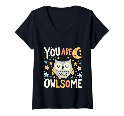 Damen You Are Owlsome Süße Eulen -Wortmotivation |||- T-Shirt mit V-Ausschnitt Damen You Are Owlsome Süße Eulen -Wortmotivation |||- T-Shirt mit V-Ausschnitt von Eulenmotivation