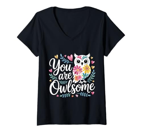 Damen You Are Owlsome Süße Eulen -Wortmotivation |- T-Shirt mit V-Ausschnitt Damen You Are Owlsome Süße Eulen -Wortmotivation |- T-Shirt mit V-Ausschnitt von Eulenmotivation