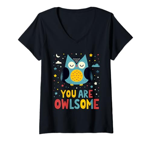 Damen You Are Owlsome Süße Eulen -Wortmotivation |||- T-Shirt mit V-Ausschnitt Damen You Are Owlsome Süße Eulen -Wortmotivation |||- T-Shirt mit V-Ausschnitt von Eulenmotivation