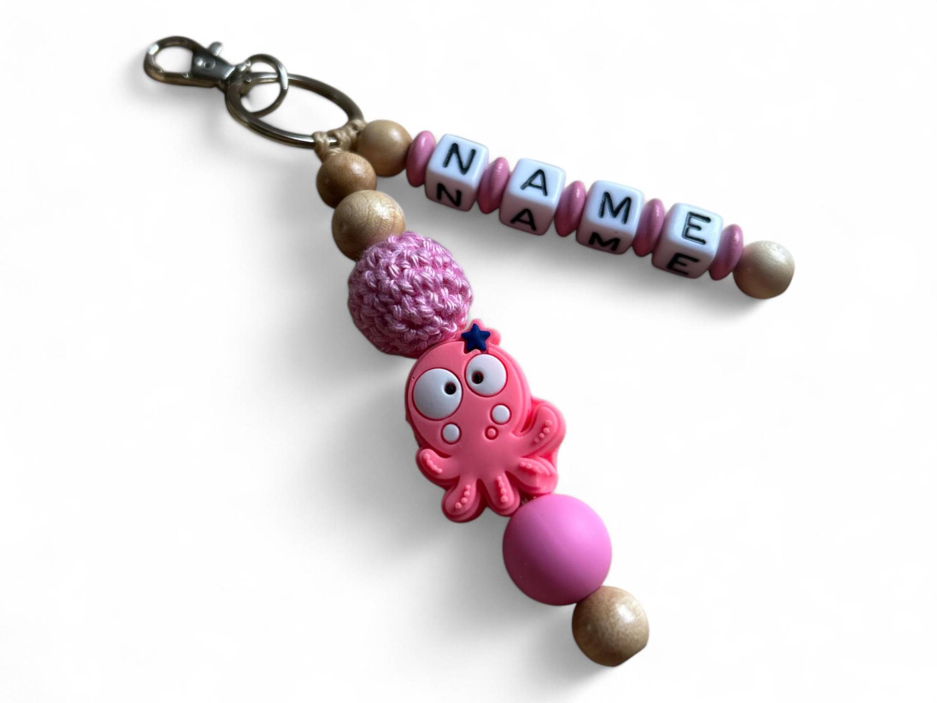 Schlüsselanhänger Octopus Mit Namen - Häkelperle Personalisierter Anhänger Geschenk Für Kinder, Freunde, Partner, Familie & Kollegen von EulenshopVonBiene