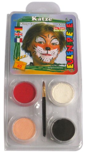 Eulenspiegel 204177 - Motiv-Set Katze, 4 Farben, 1 Pinsel, 1 Anleitung, für ca. 40 Masken, Karneval, Motto-Party von Eulenspiegel