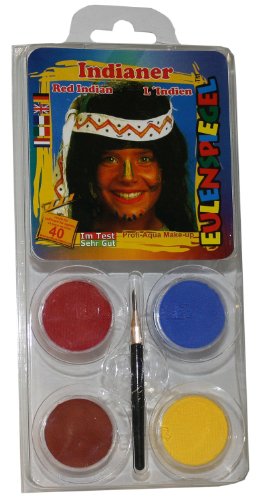 Eulenspiegel 204214 - Motiv-Set Indianer, 4 Farben, 1 Pinsel, 1 Anleitung, für ca. 40 Masken, Karneval, Motto-Party von Eulenspiegel
