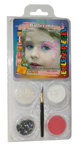 Eulenspiegel 204870 - Motiv-Set Ballerina, 2 Farben, 1 Puder, 1 Glitzer, 1 Pinsel, 1 Anleitung, für ca. 20 Masken, Karneval, Motto-Party von Eulenspiegel