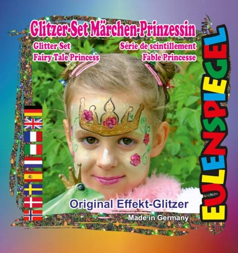 Eulenspiegel 908211 - Glitter Motiv-Set Märchenprinzessin, 4 x 2 g, Glitzer, Karneval, Halloween, Mottoparty von Eulenspiegel