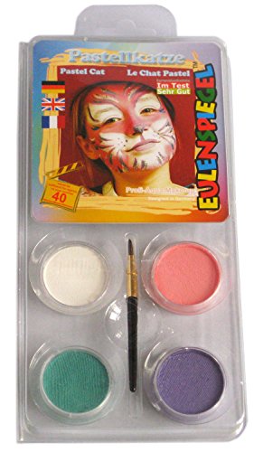 Eulenspiegel 204016 - Motiv-Set Pastellkatze, 4 Farben, 1 Pinsel, 1 Anleitung, für ca. 40 Masken, Karneval, Motto-Party von Eulenspiegel