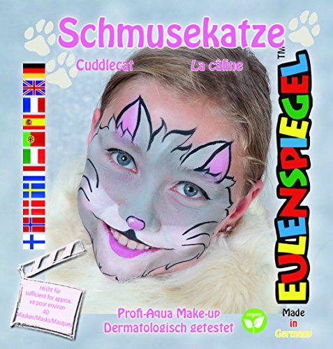 Eulenspiegel 203354 - Motiv-Set Schmusekatze, 4 Farben, 1 Pinsel, 1 Anleitung, für ca. 40 Masken, Karneval, Motto-Party von Eulenspiegel
