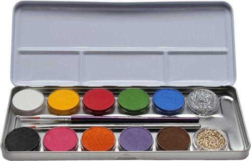 EULENSPIEGEL Schminkpalette 10 Farben 2x Glitzer 2x Pinsel Metalletui von Eulenspiegel