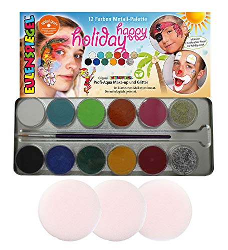 Eulenspiegel 212240 - Schminkpalette Happy Holiday, vegan, Schminkset, Kinderschminken, Karneval, Fasching von Eulenspiegel