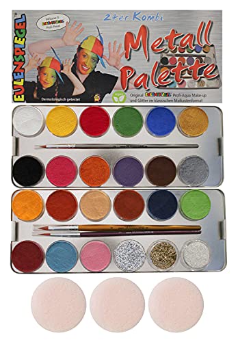 EULENSPIEGEL Schminkpalette 21 Farben 3 Glitzer 27 Teile Metalletui von Eulenspiegel