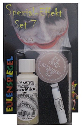 Eulenspiegel 406076 - Spezial-Effekt Set 7, 1 Latex-Milch, 1 Effektwachs, 1 Mastix-Sensitive, 1 Bartstoppel-Schwamm und 1 Spatel, Schmink-Set, Halloween von Eulenspiegel