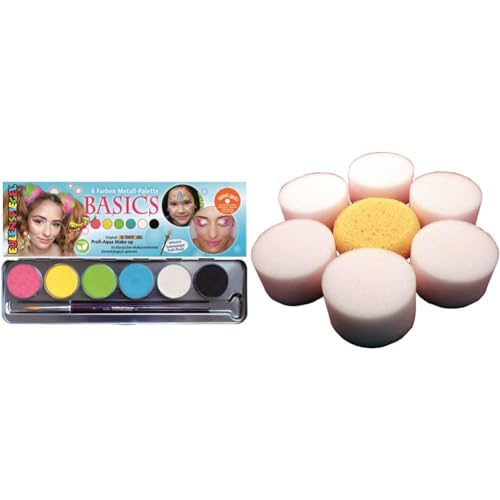 Eulenspiegel - Schminkset Basic mit Schminkpalette und Schminkschwämme, 6 Farben, 1 Pinsel, vegan, Kinderschminke, Karneval, Theater [Exklusiv bei Amazon] von Eulenspiegel