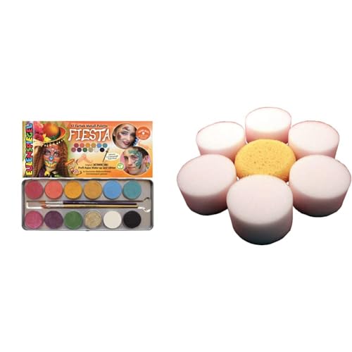 Eulenspiegel - Schminkset Fiesta mit Schminkpalette und Schminkschwämme, 12 Farben, 2 Pinsel, vegan, Kinderschminke, Karneval [Exklusiv bei Amazon] von Eulenspiegel