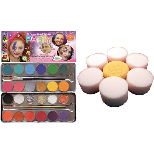 Eulenspiegel - Schminkset Party mit Schminkpalette und Schminkschwämme, 24 Farben, 3 Pinsel, Kinderschminke, Karneval [Exklusiv bei Amazon] von Eulenspiegel