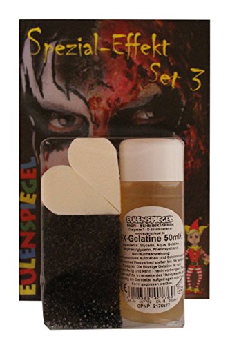 Eulenspiegel 406038 - Spezial-Effekt Set 3, 1 FX-Gelatine 50 ml, 1 Bartstoppel-Schwamm, 2 Latex-Schwämme, Schmink-Set, Halloween von Eulenspiegel